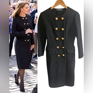 Dolce&Gabbana Collarless Long Coat in Black- ASO Kate Middleton Royal - IT42/US6